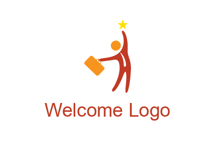 happy executive with star and briefcase in hand graphic