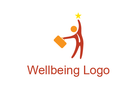 happy executive with star and briefcase in hand graphic