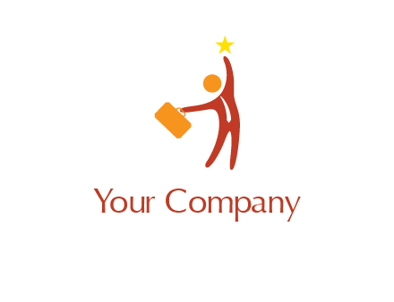 happy executive with star and briefcase in hand graphic
