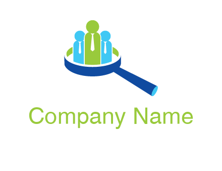 round figure people in magnifying glass logo