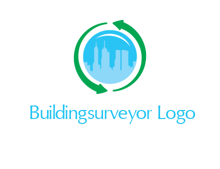 skyscrapers in globe with recycle arrows