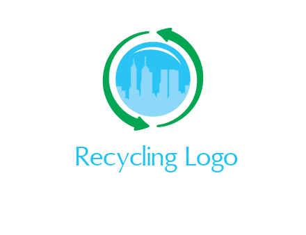 skyscrapers in globe with recycle arrows