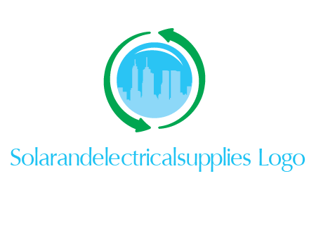 skyscrapers in globe with recycle arrows