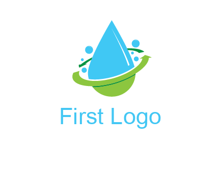 arrows and bubbles around water droplet cleaning logo