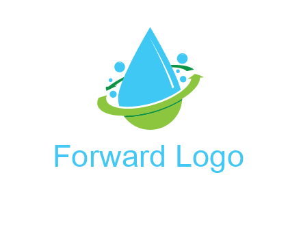 arrows and bubbles around water droplet cleaning logo
