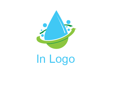 arrows and bubbles around water droplet cleaning logo