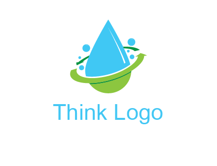 arrows and bubbles around water droplet cleaning logo