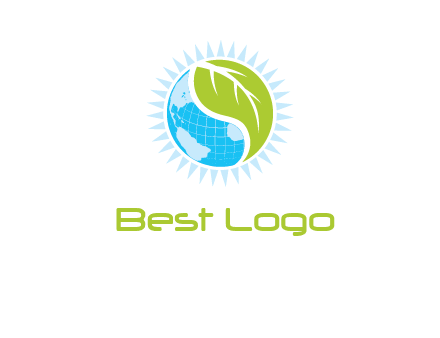 leaf and world half in circle agriculture logo