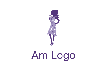 woman in a purple sleeveless dress logo