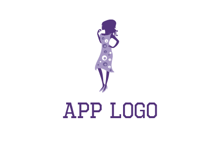 woman in a purple sleeveless dress logo