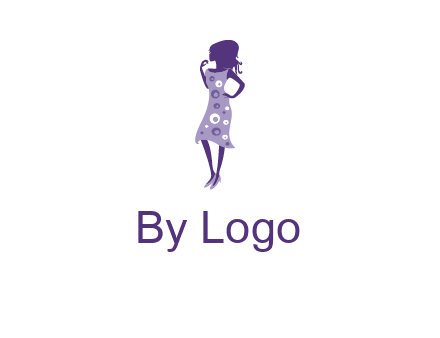 woman in a purple sleeveless dress logo