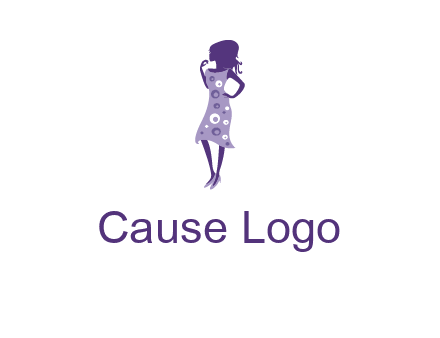 woman in a purple sleeveless dress logo