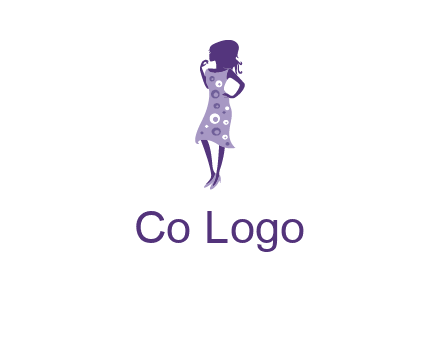 woman in a purple sleeveless dress logo