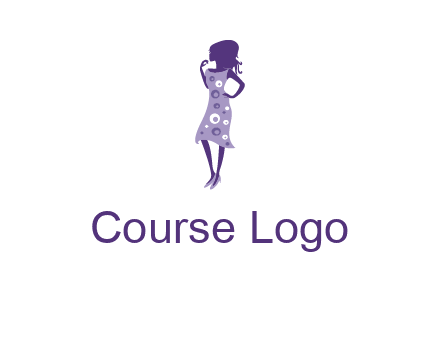 woman in a purple sleeveless dress logo