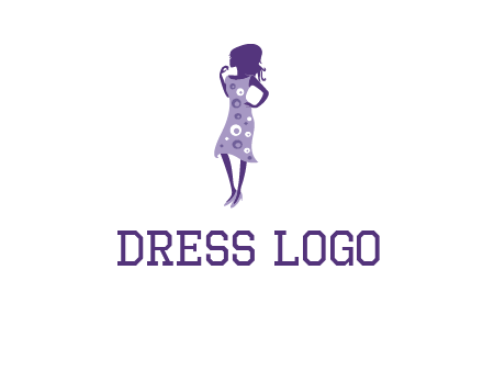 woman in a purple sleeveless dress logo