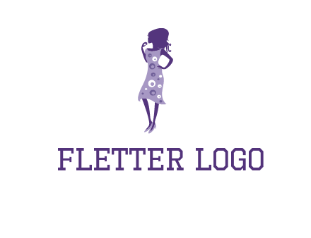 woman in a purple sleeveless dress logo