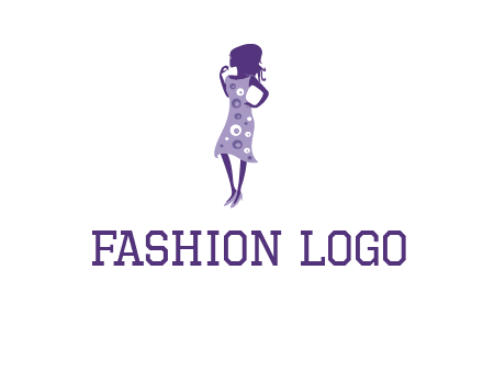woman in a purple sleeveless dress logo