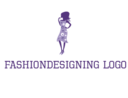 woman in a purple sleeveless dress logo
