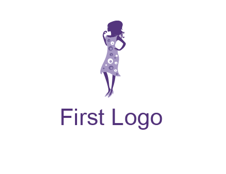 woman in a purple sleeveless dress logo