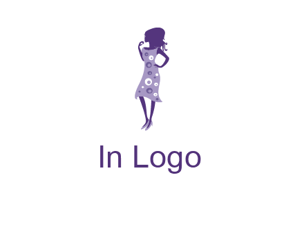woman in a purple sleeveless dress logo