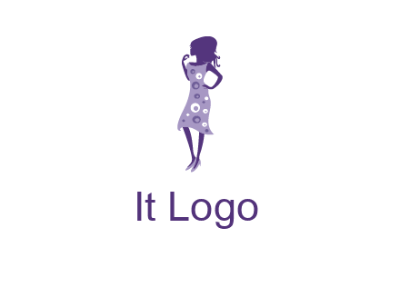 woman in a purple sleeveless dress logo