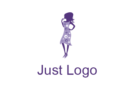 woman in a purple sleeveless dress logo