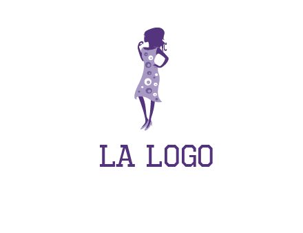 woman in a purple sleeveless dress logo