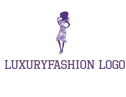 woman in a purple sleeveless dress logo