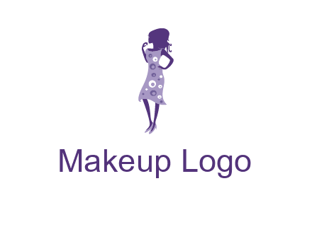 woman in a purple sleeveless dress logo