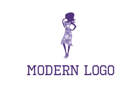 woman in a purple sleeveless dress logo