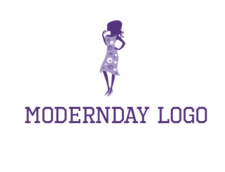 woman in a purple sleeveless dress logo