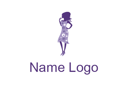 woman in a purple sleeveless dress logo