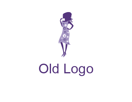 woman in a purple sleeveless dress logo
