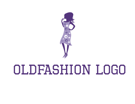 woman in a purple sleeveless dress logo