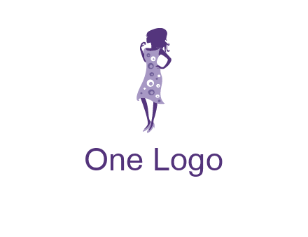 woman in a purple sleeveless dress logo