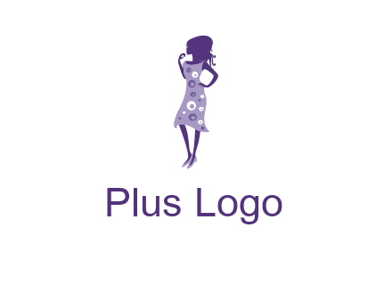 woman in a purple sleeveless dress logo