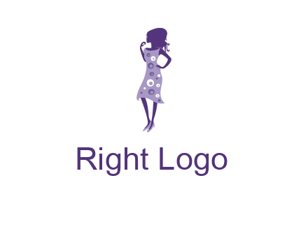 woman in a purple sleeveless dress logo