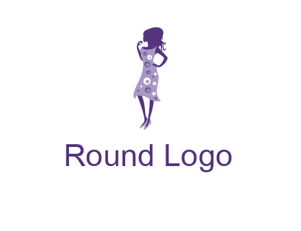 woman in a purple sleeveless dress logo