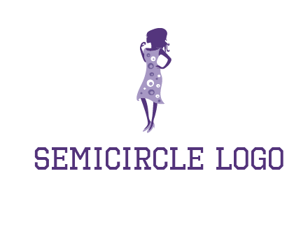 woman in a purple sleeveless dress logo