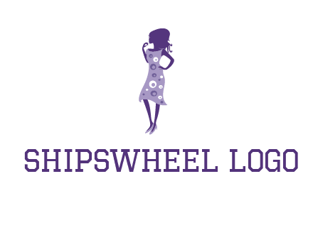 woman in a purple sleeveless dress logo