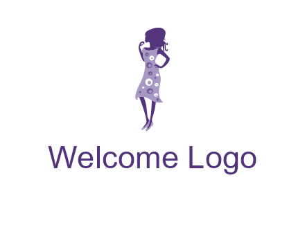 woman in a purple sleeveless dress logo