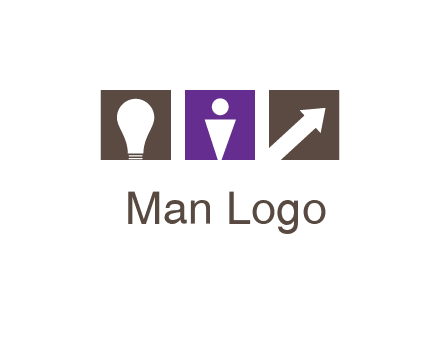 boxes with a direction arrow, light bulb and man icon inside