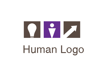 boxes with a direction arrow, light bulb and man icon inside