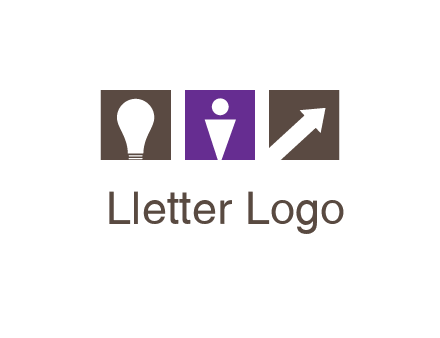 boxes with a direction arrow, light bulb and man icon inside