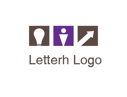 boxes with a direction arrow, light bulb and man icon inside