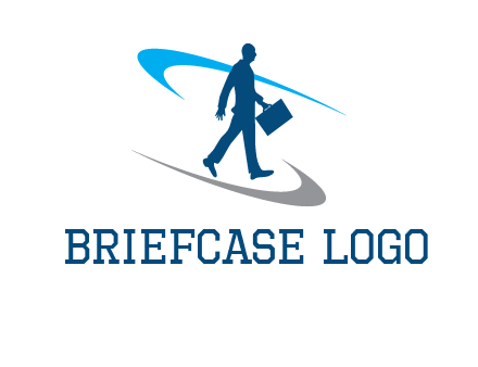 curved lines or crescents around the silhouette of a man holding a briefcase