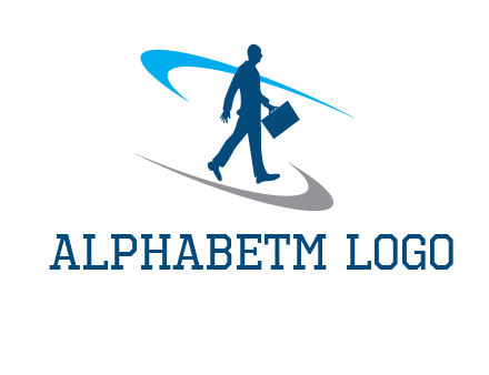 curved lines or crescents around the silhouette of a man holding a briefcase