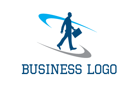 curved lines or crescents around the silhouette of a man holding a briefcase