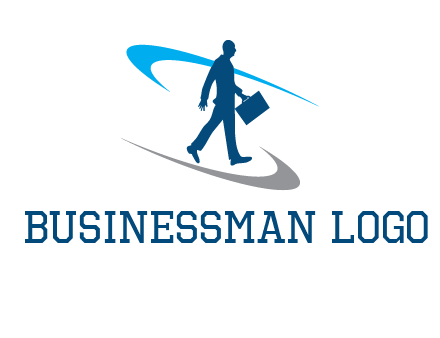 curved lines or crescents around the silhouette of a man holding a briefcase
