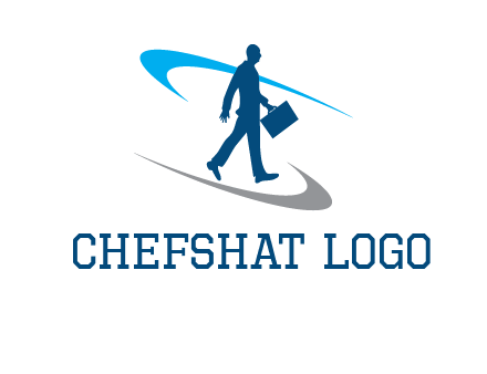 curved lines or crescents around the silhouette of a man holding a briefcase